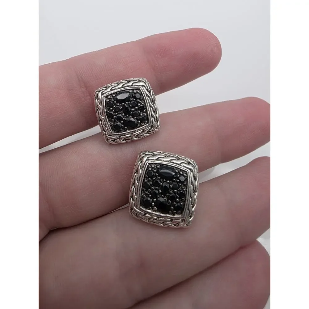 John Hardy Sterling Silver 925 Sapphire Chain Link Design Cufflinks